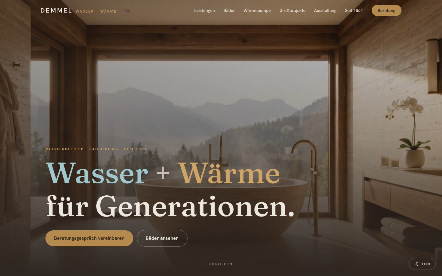 Echte, von uns gebaute Webseite: Demmel GmbH (Bad · Heizung · Wärmepumpe)